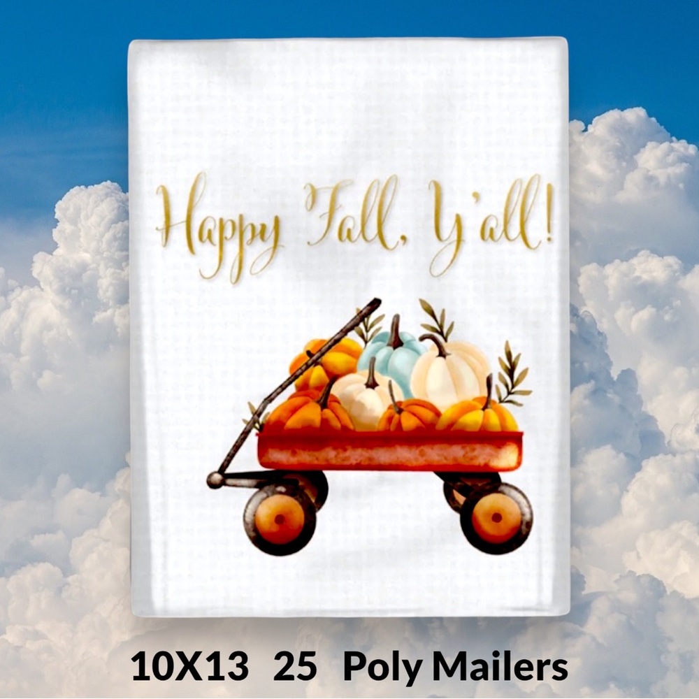 ( Quantity 25 10x13 ) Happy Fall Y’all Pumpkin Poly Mailer Bag Shipping Envelope - Picture 2 of 2